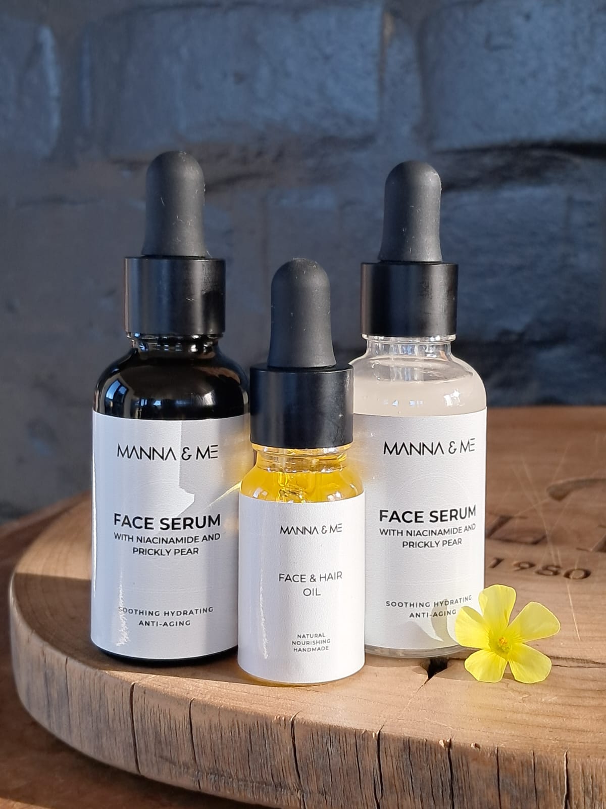 Manna and Me Fortify Skin Serum amber glass bottle with dropper, concentrated botanical formula for barrier repair.
