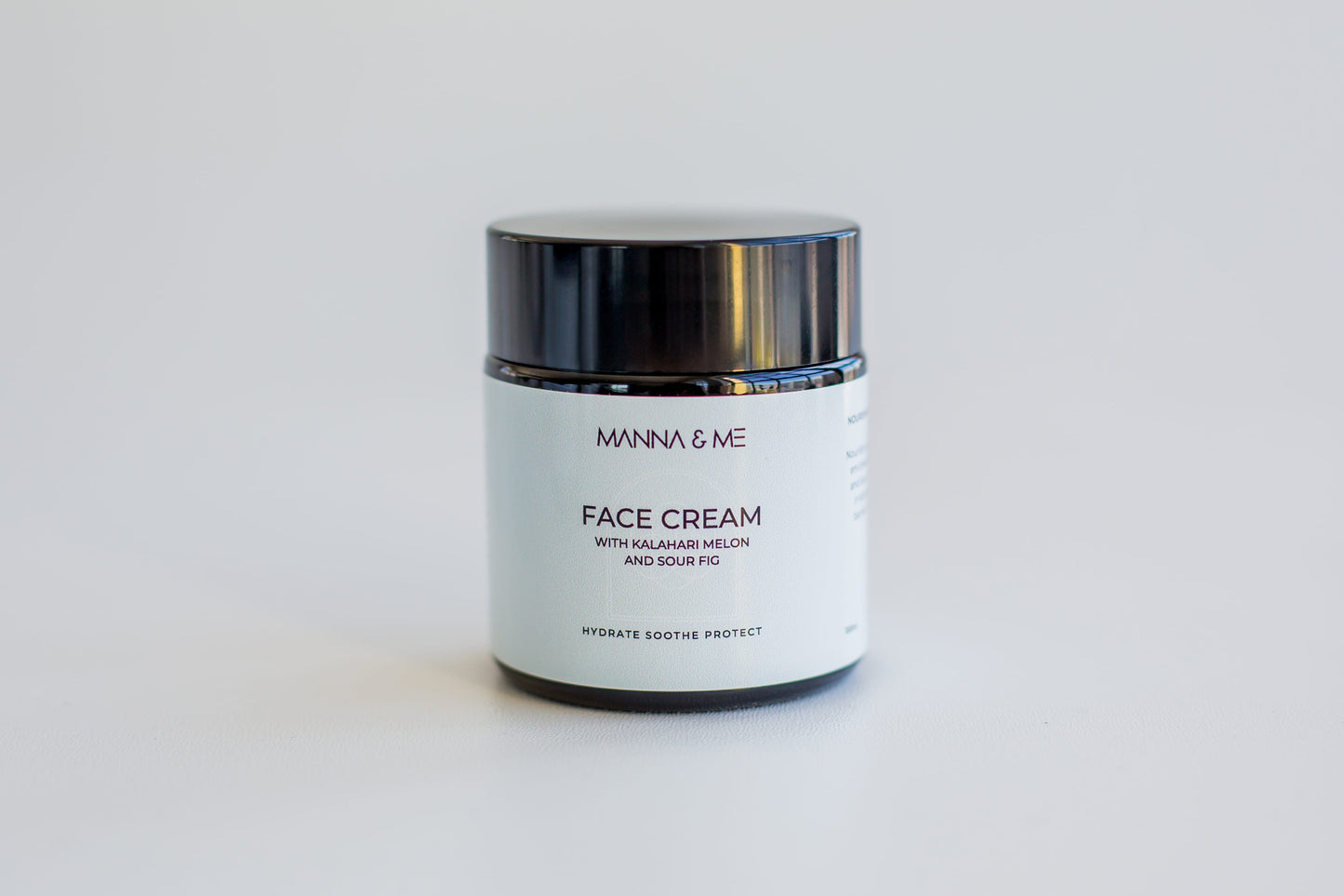 Manna and Me Soothing Face Cream enriched with Devil's Claw and Sour Fig for sensitive skin barrier hydration.