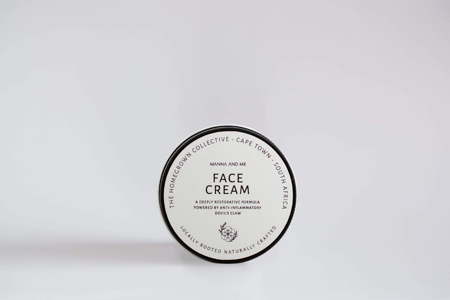 Manna and Me Soothing Face Cream enriched with Devil's Claw and Sour Fig for sensitive skin barrier hydration.