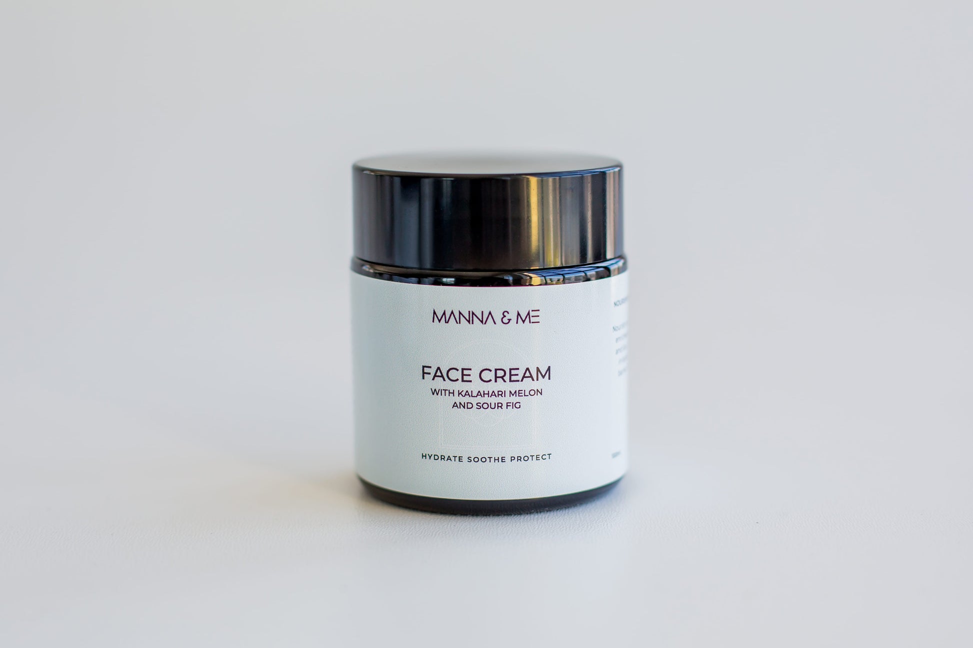 Manna and Me Soothing Face Cream enriched with Devil's Claw and Sour Fig for sensitive skin barrier hydration.