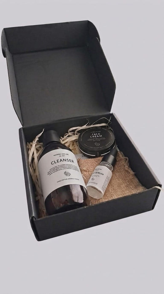 Manna and Me sustainable eco-friendly gift box featuring artisanal natural skincare and botanical body care items.